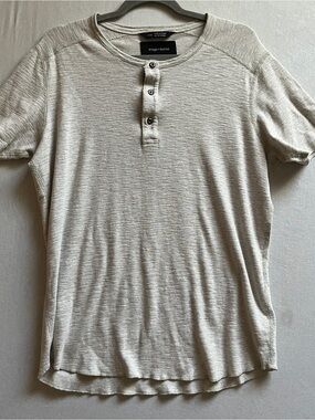 Wings + Horns Mens Slub Knit Short Sleeve Henley Shirt Light Beige L - Fits M